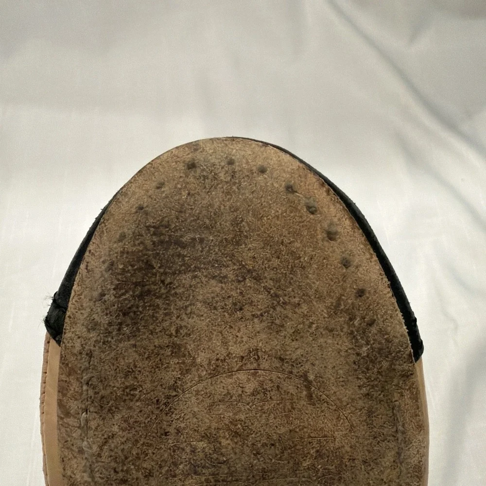 Tory Burch Minnie Cap Toe Ballet Flats Nude Black Leather Sole 8 M Travel Fold